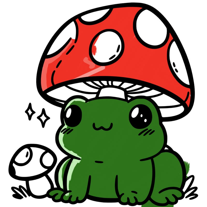 a cute frog with a mushroom hat