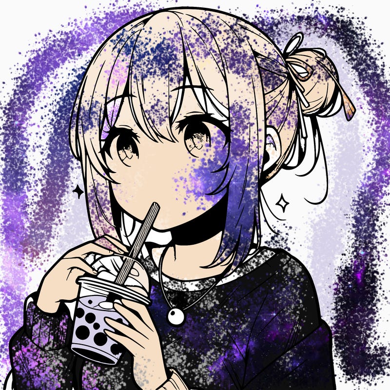 manga character drinking boba