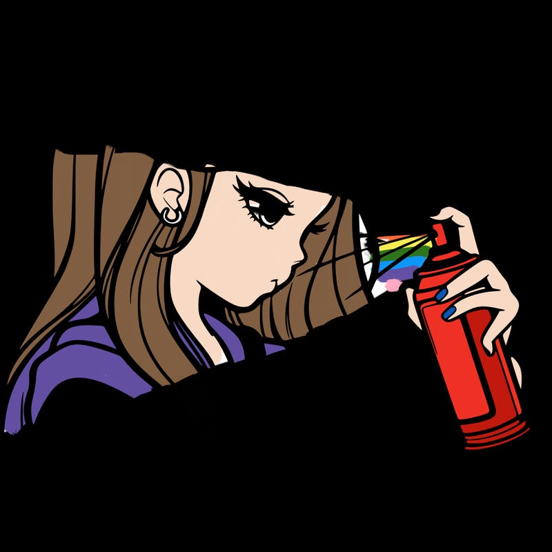 a realistic girl spray painting