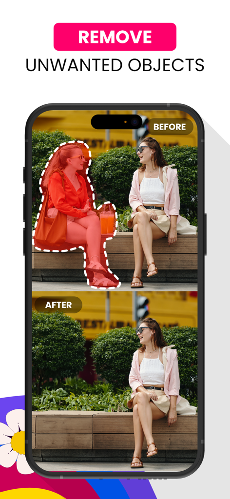 Background Eraser: PNG Maker - Vergleich von Vorher-Nachher-Ergebnissen beim Entfernen einer Person aus einem Foto mit der Hintergrundentferner-App