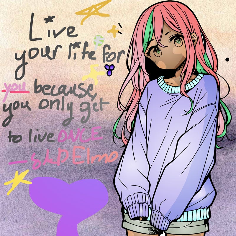 manga teen girl  in a sweater and baggy pants