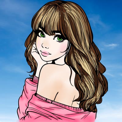 realistic girl with bangs looking over her shoulder