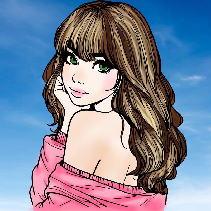 realistic girl with bangs looking over her shoulder