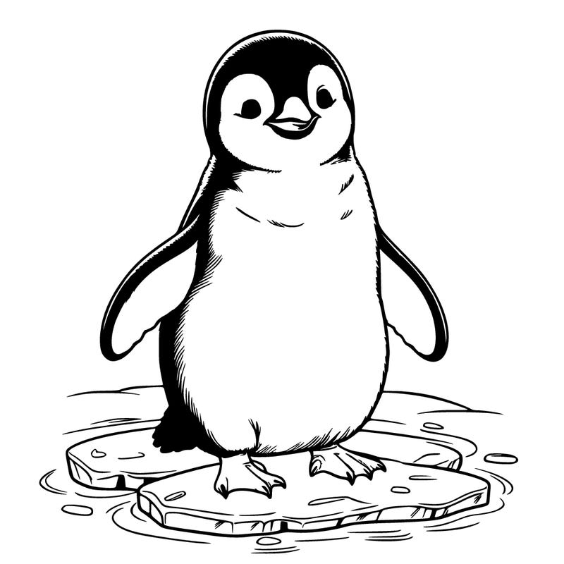 realistic penguin on ice