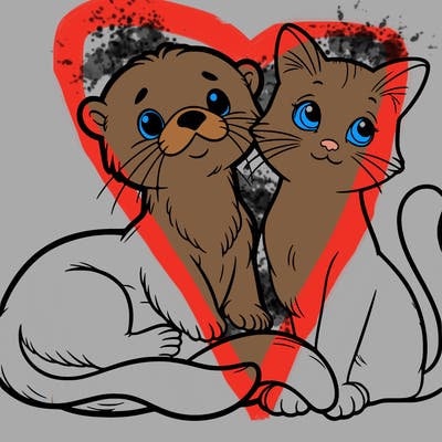 otter and cat