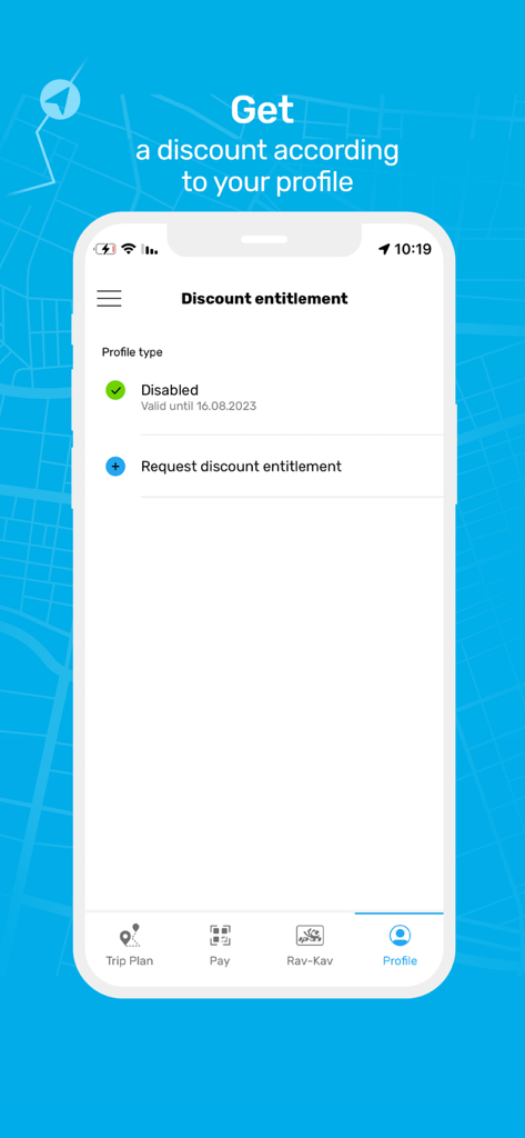 HopOn Rav-Pass הופאון רב-פס - Interface de l'application HopOn Rav-Pass pour la gestion des droits à réduction sur les transports publics en Israël