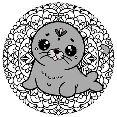 a cute baby seal mandala