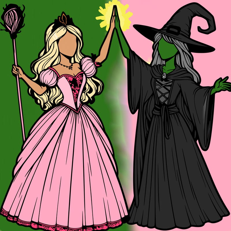 detailed realistic split of a princess and a witch
