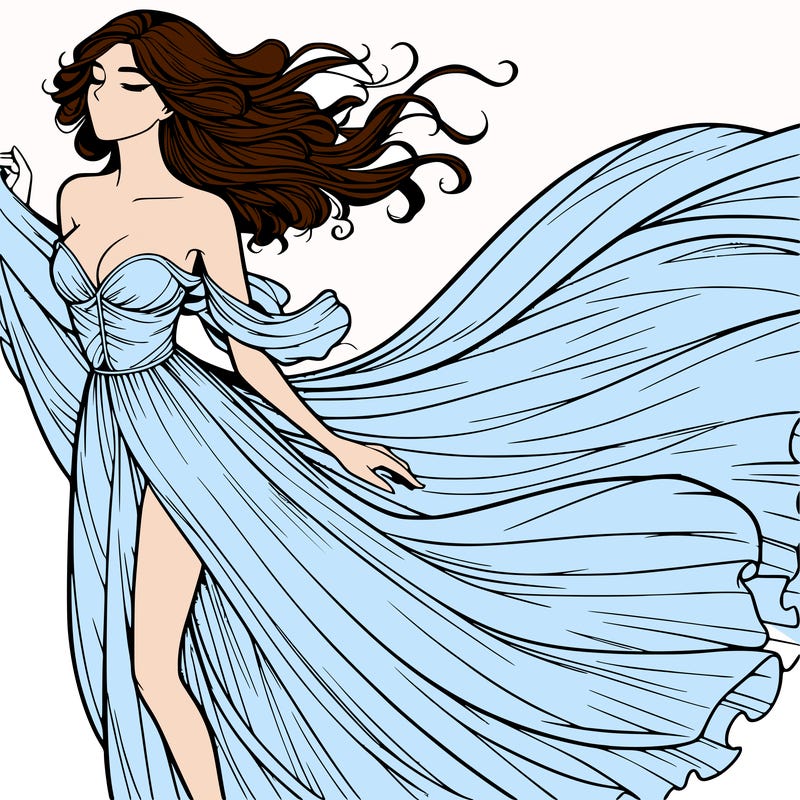 realistic woman in dress flowing the the wind