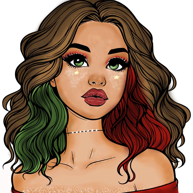 realistic girl with wavy hair and lips