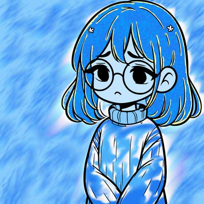 sad girl with glasses in a sweater