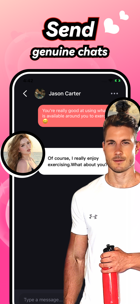 Flexi - Chat&Share - A interface de mensagens do aplicativo Flexi mostrando um bate-papo entre dois entusiastas de fitness sobre suas rotinas de exercícios.