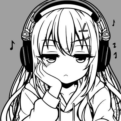 tired anime girl with head phones