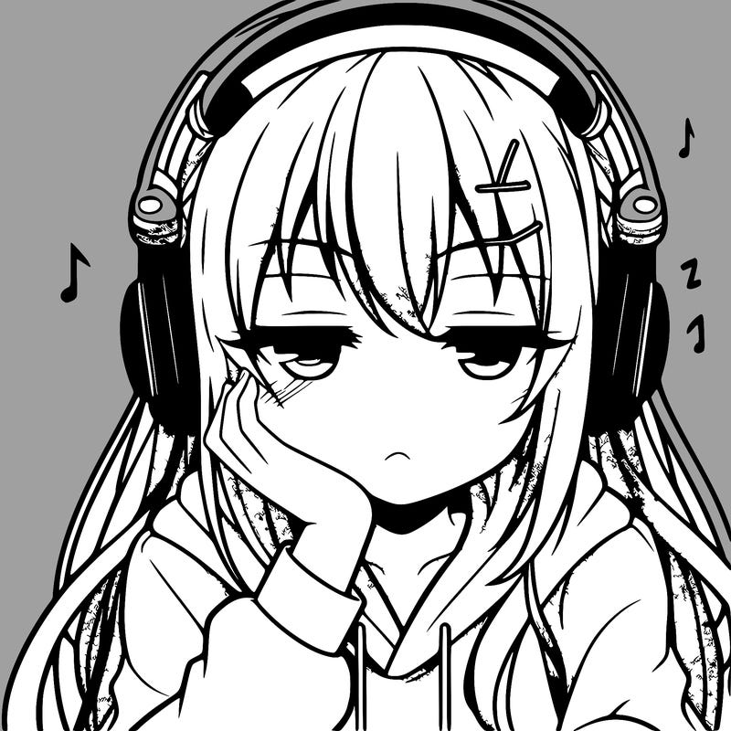tired anime girl with head phones