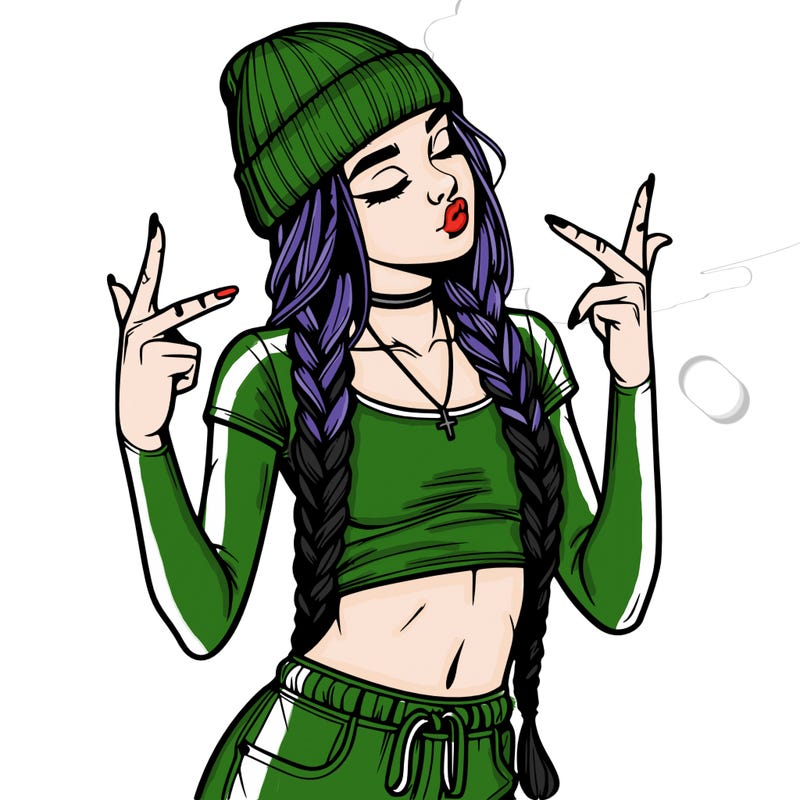 realistic teenage girl with braids and a beanie and crop top doing 🫶🏼