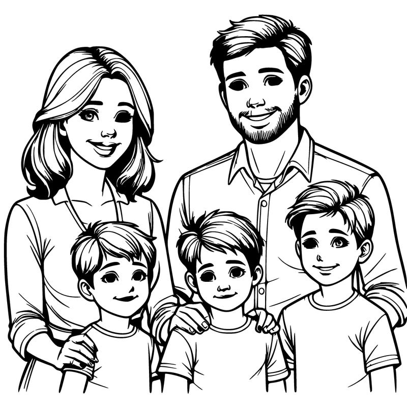 realistic, mom and dad with three sons, oldest, middle, youngest