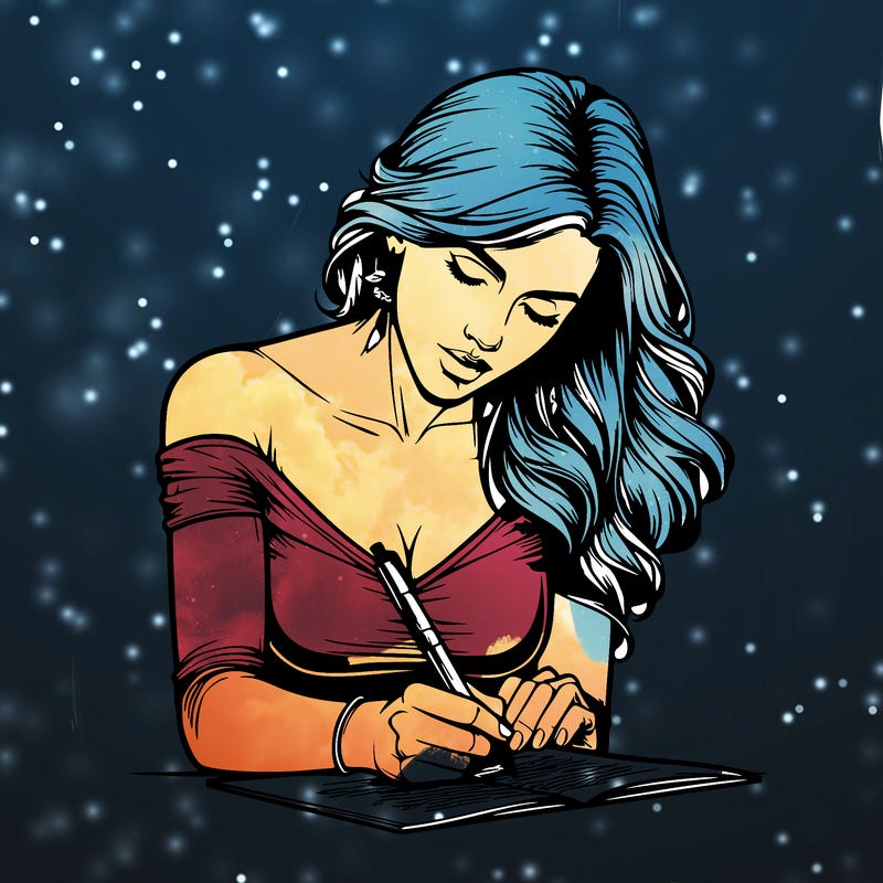 realistic female writing poetry