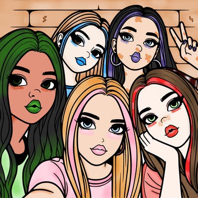 group of teen girls friends y2k up close in a selfie