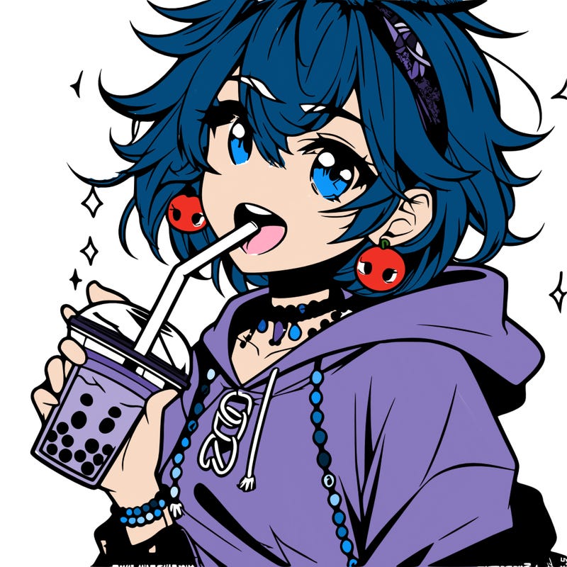 hot baddie anime girl drinking boba and biting the straw