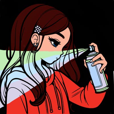 a realistic girl spray painting