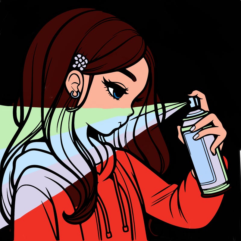 a realistic girl spray painting