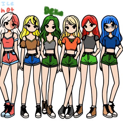 a group of girls wearing crop tops and shorts