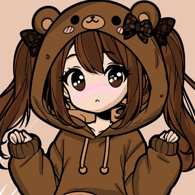 cute anime girl with ponytails and a cute bear hoodie