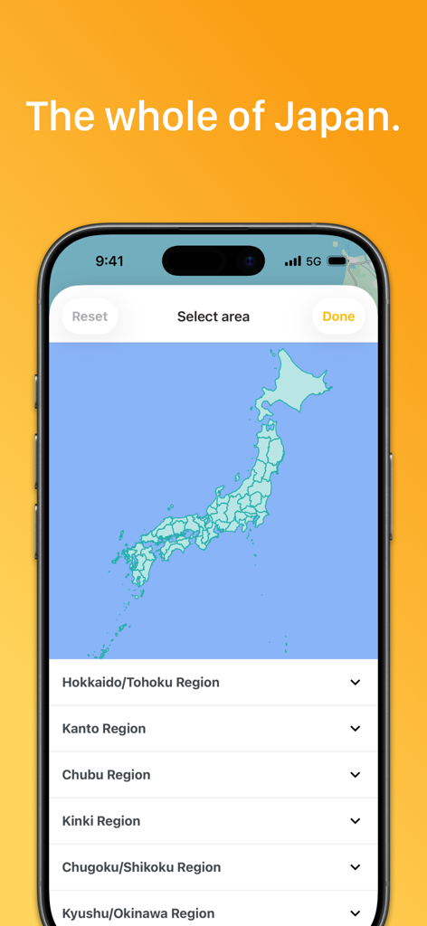 Plaru Japan – Travel with AI - Plaruアプリのインターフェース。日本全国の旅行地域を選択するためのものです。