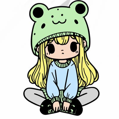 a girl wearing a frog hat and some frog socks