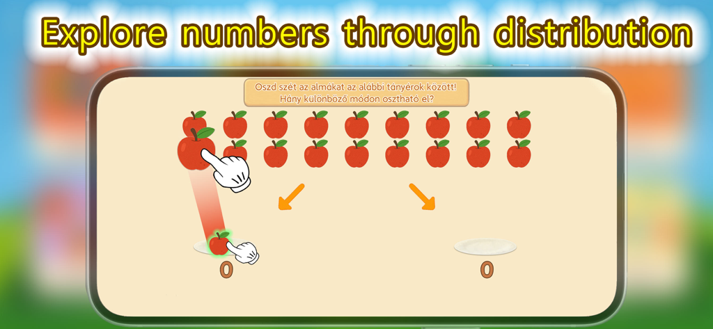 Counting Magic- kids math 123 - Una pantalla de juego de matemáticas donde los niños aprenden la distribución de números arrastrando manzanas a los platos