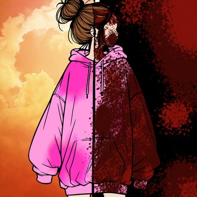 realistic girl with a oversized sweatshirt on and a bun