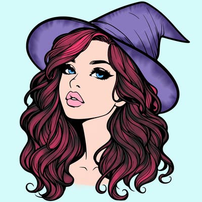 realistic witch girl with wavy hair and lips
