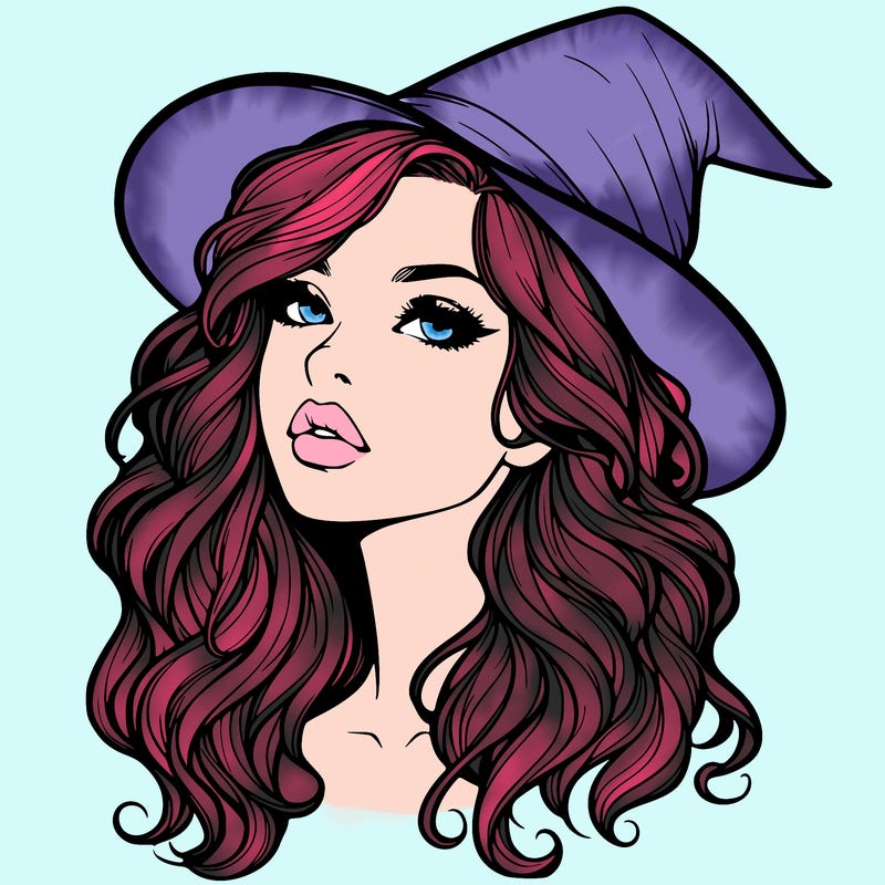 realistic witch girl with wavy hair and lips