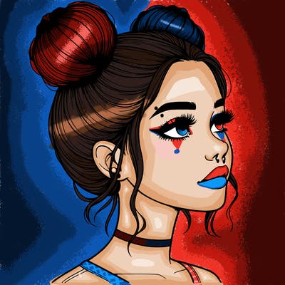 realistic girl with buns on the top of her head