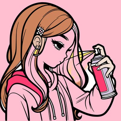 a realistic girl spray painting