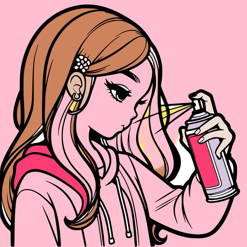 a realistic girl spray painting