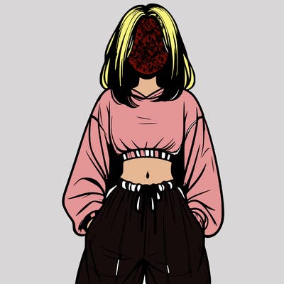 realistic girl faceless with baggy pants and a crop top