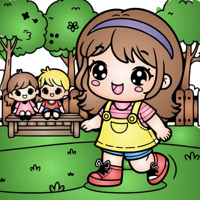 a cute girl playing at the park with her friends