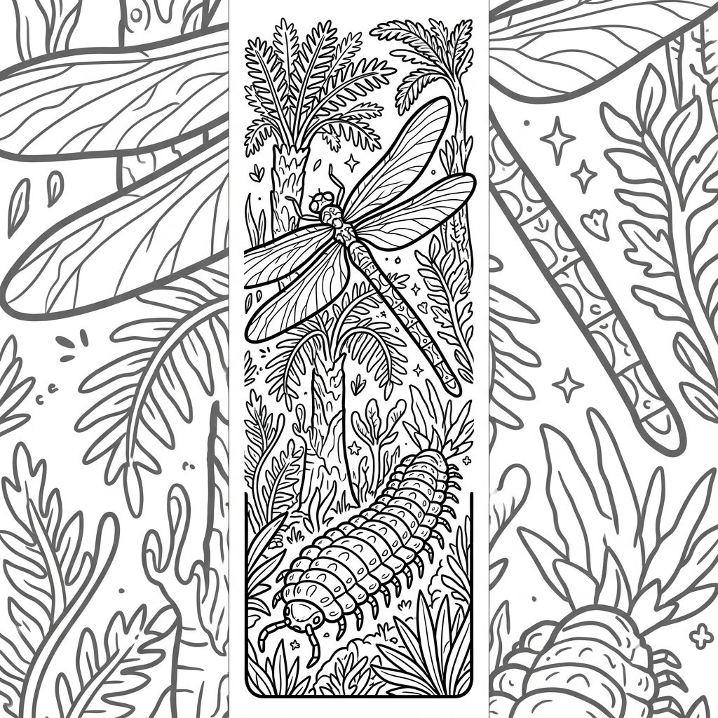 Color Giant Prehistoric Insects Bookmark | Free Printable