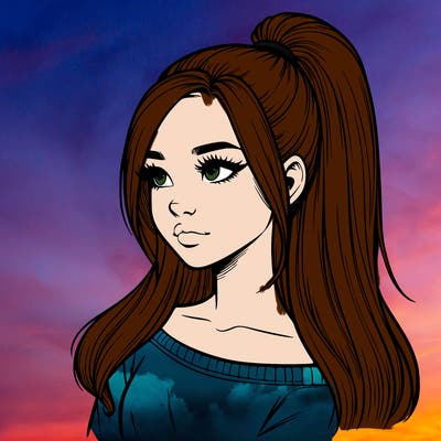 realistic girl with a high ponytail