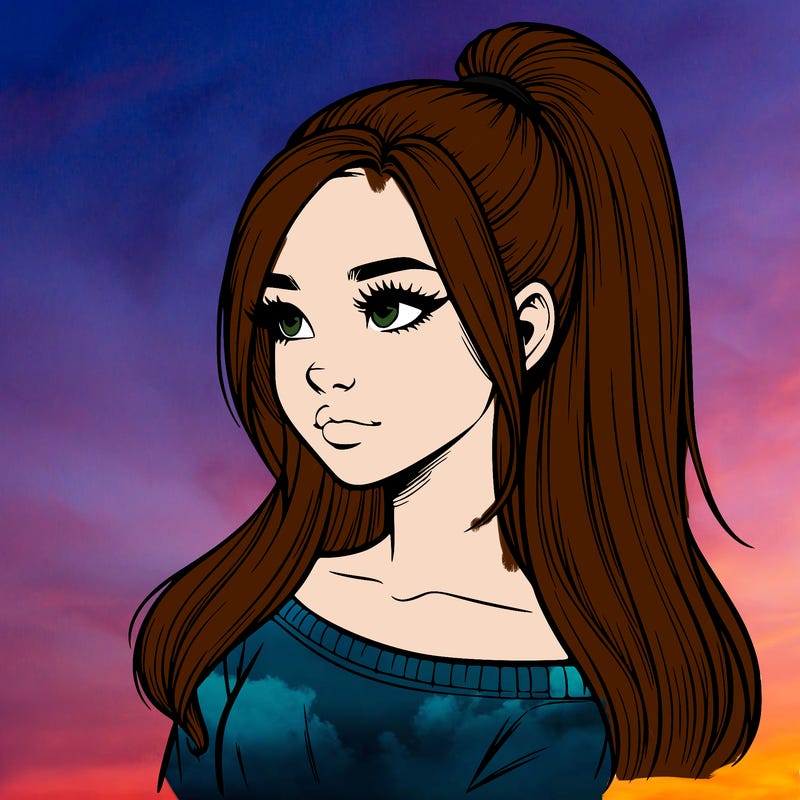 realistic girl with a high ponytail