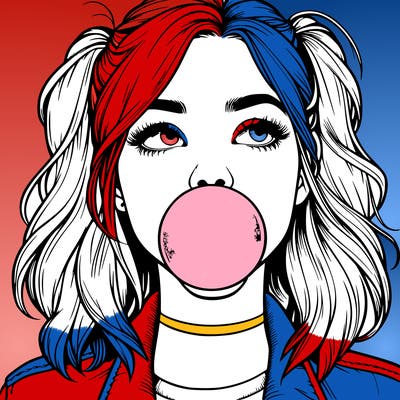 realististic girl blowing bubble -gum