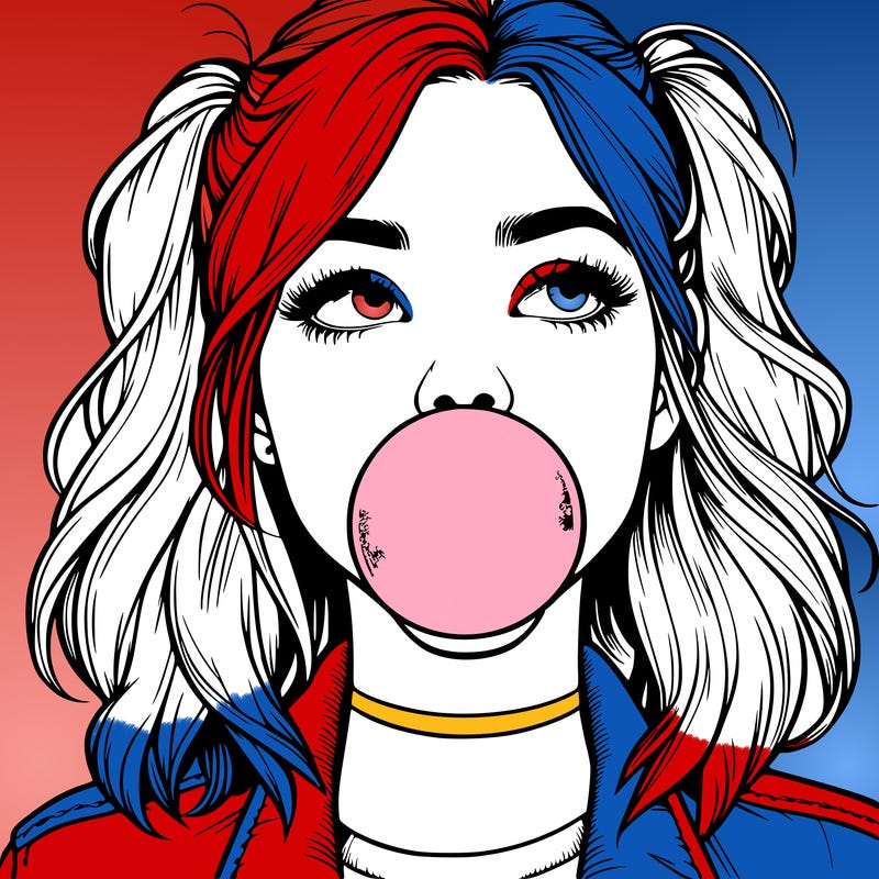 realististic girl blowing bubble -gum