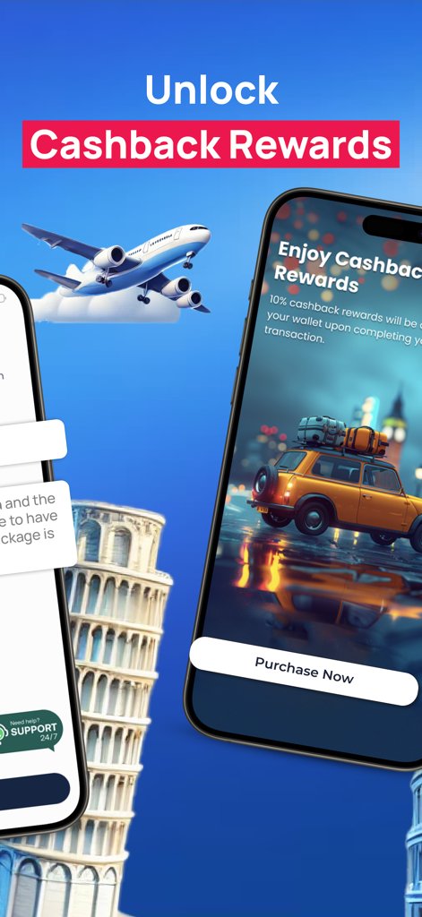 海外旅行インターネット購入でキャッシュバック報酬を強調するMonty eSIMアプリの画面
