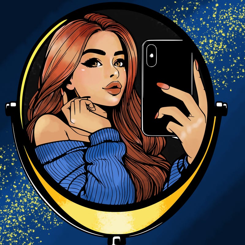 realistic girl taking mirror selfie beautiful