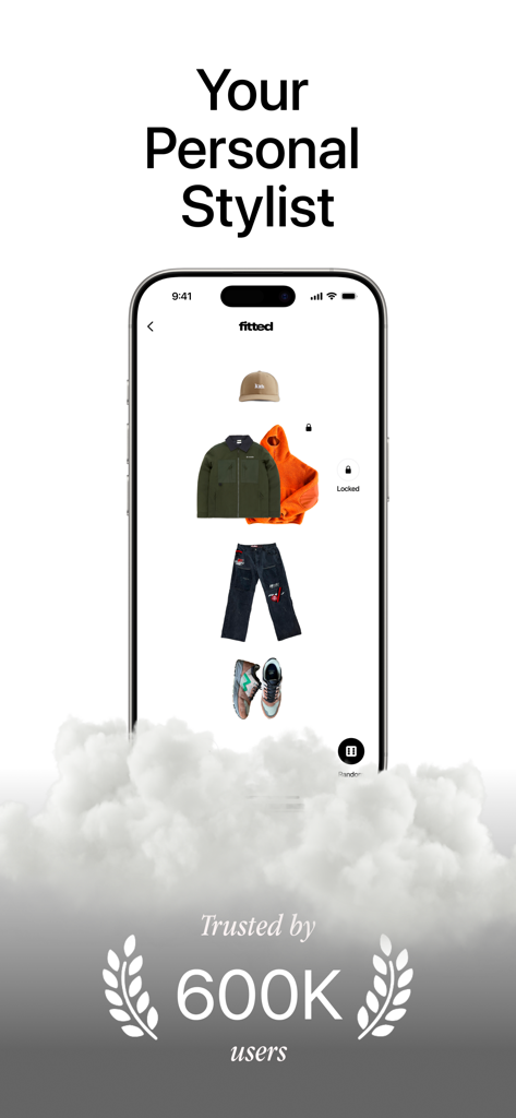 Fitted - Pantalla de smartphone que muestra la función de estilista personal de la aplicación Fitted con un atuendo de streetwear curado