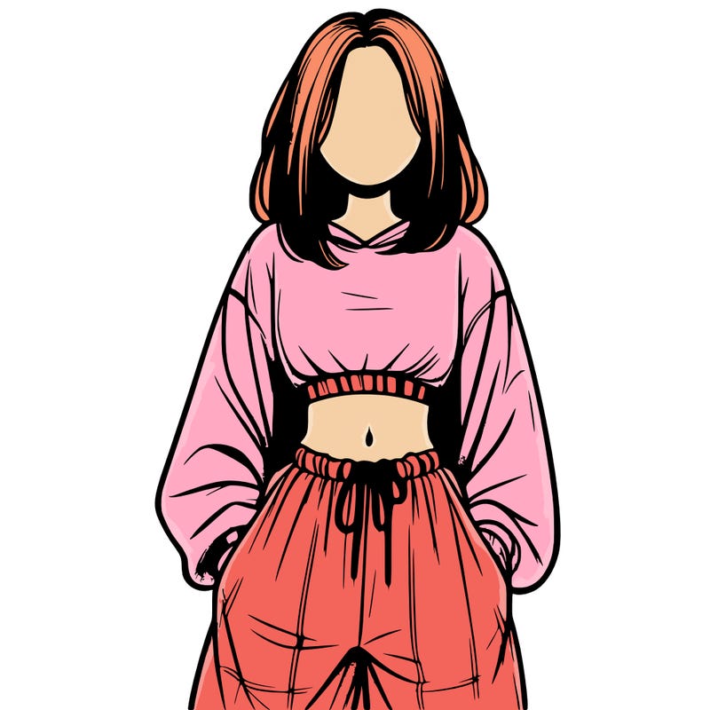 realistic girl faceless with baggy pants and a crop top