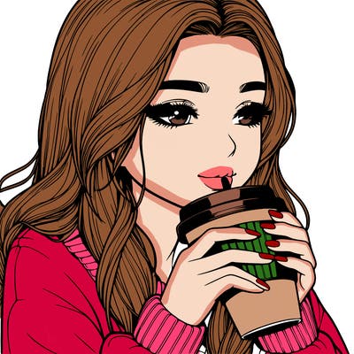 realistic girl drinking coffee