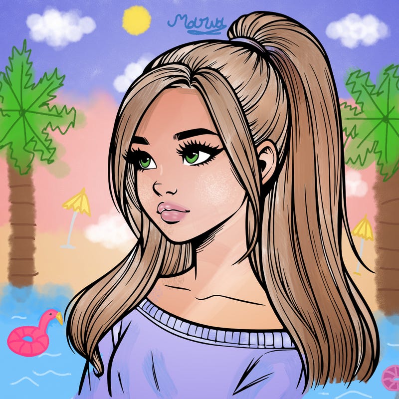 realistic girl with a high ponytail