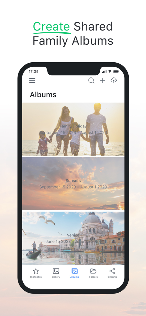 Total Drive - Cloud Storage - Oberfläche der Total Drive Cloud-Speicher-App, die sichere geteilte Familienfotoalben zeigt
